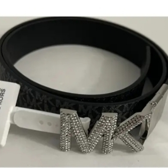 Michael kors ladies black and silver logo reversible belt main image 7
